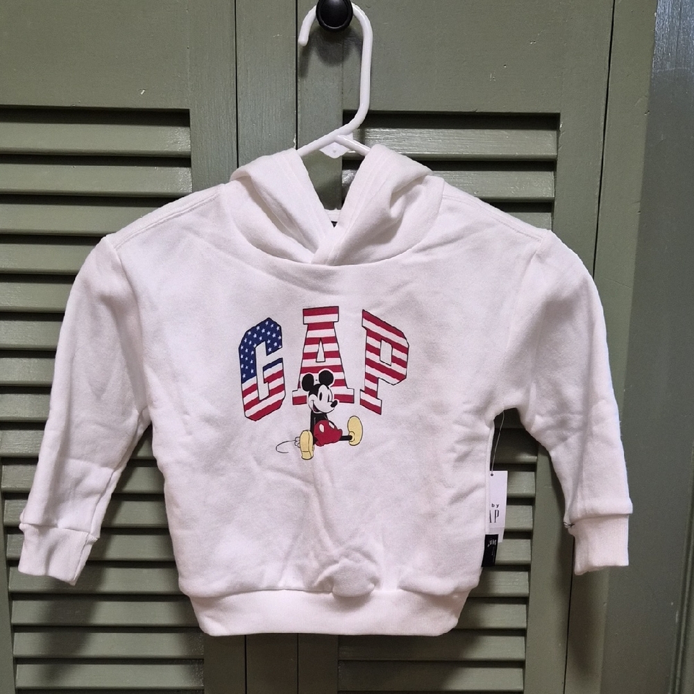 GAP Kids White Hoodie with Mickey Mouse and Flag Accents